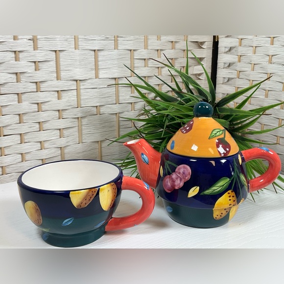 Bella Casa by Ganz Hand-Painted Fruit Ceramic Teapot Set - Picture 8 of 9